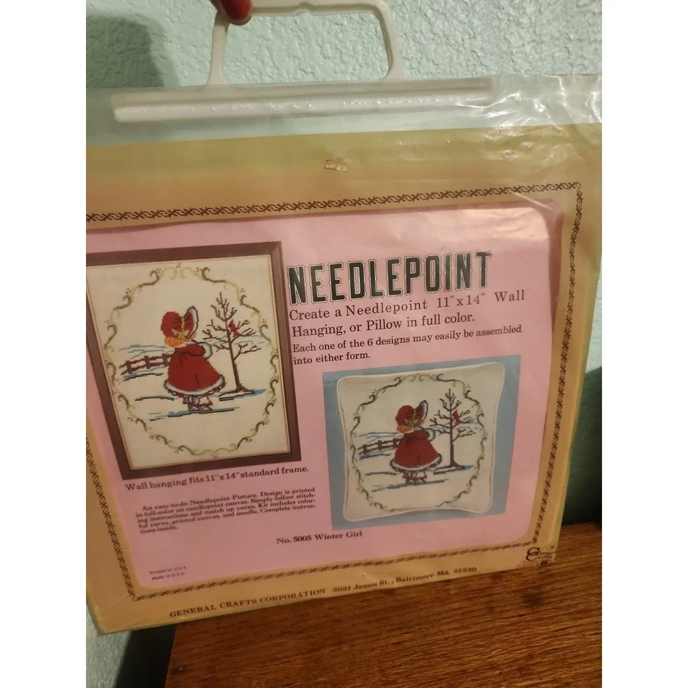 Vtg General Crafts Needlepoint Kit 11x14 #5005 Winter Girl Made In Baltimore USA